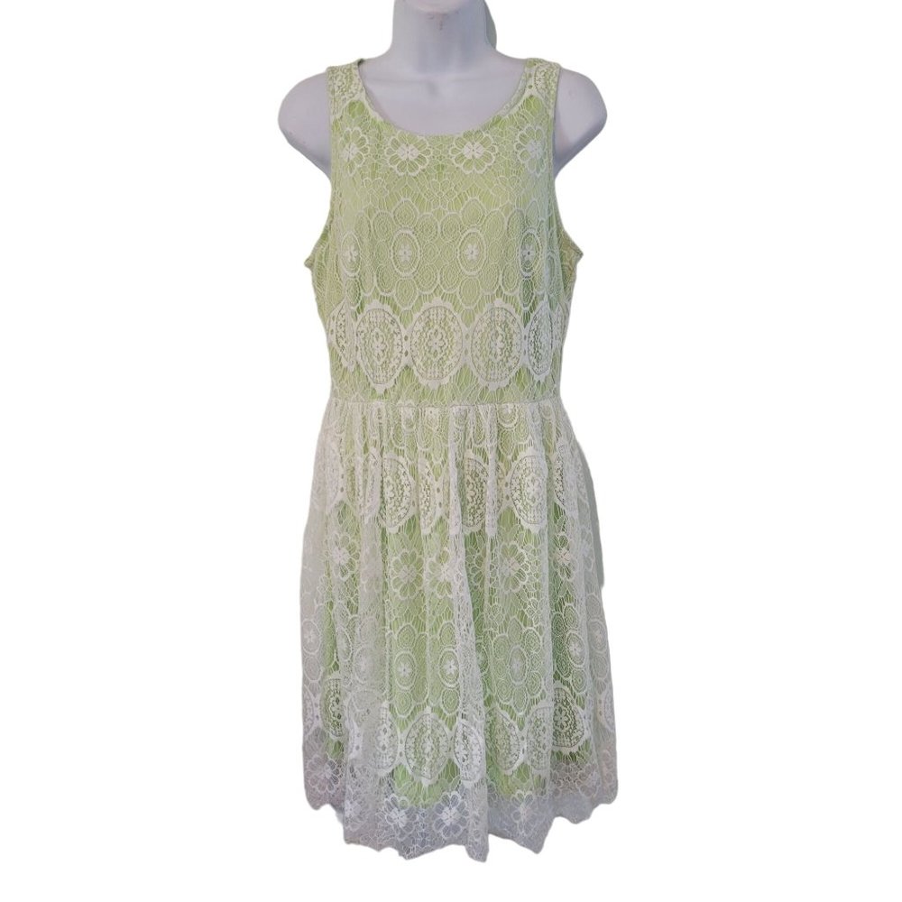 Betsey Johnson‎ 10 Green White Lace Dress Sleeveless Spring Tea Party Feminine